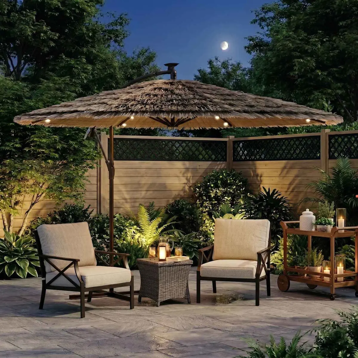 Garden Parasol Polyester 290cm Brown with LED Lights Steel Pole