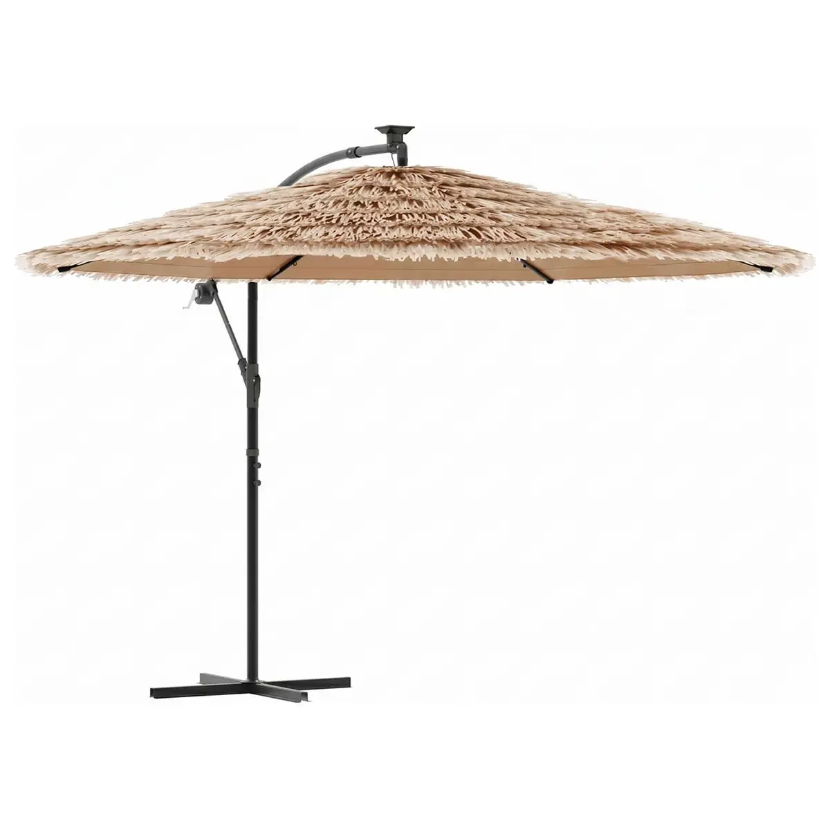Garden Parasol Polyester 290cm Brown with LED Lights Steel Pole