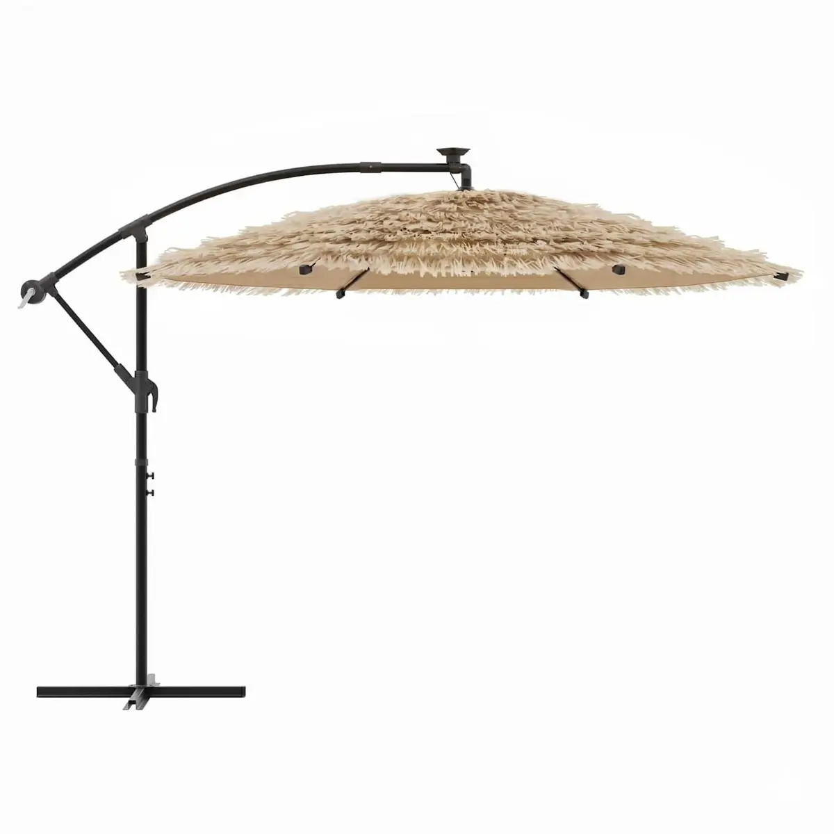 Garden Parasol Polyester 290cm Brown with LED Lights Steel Pole