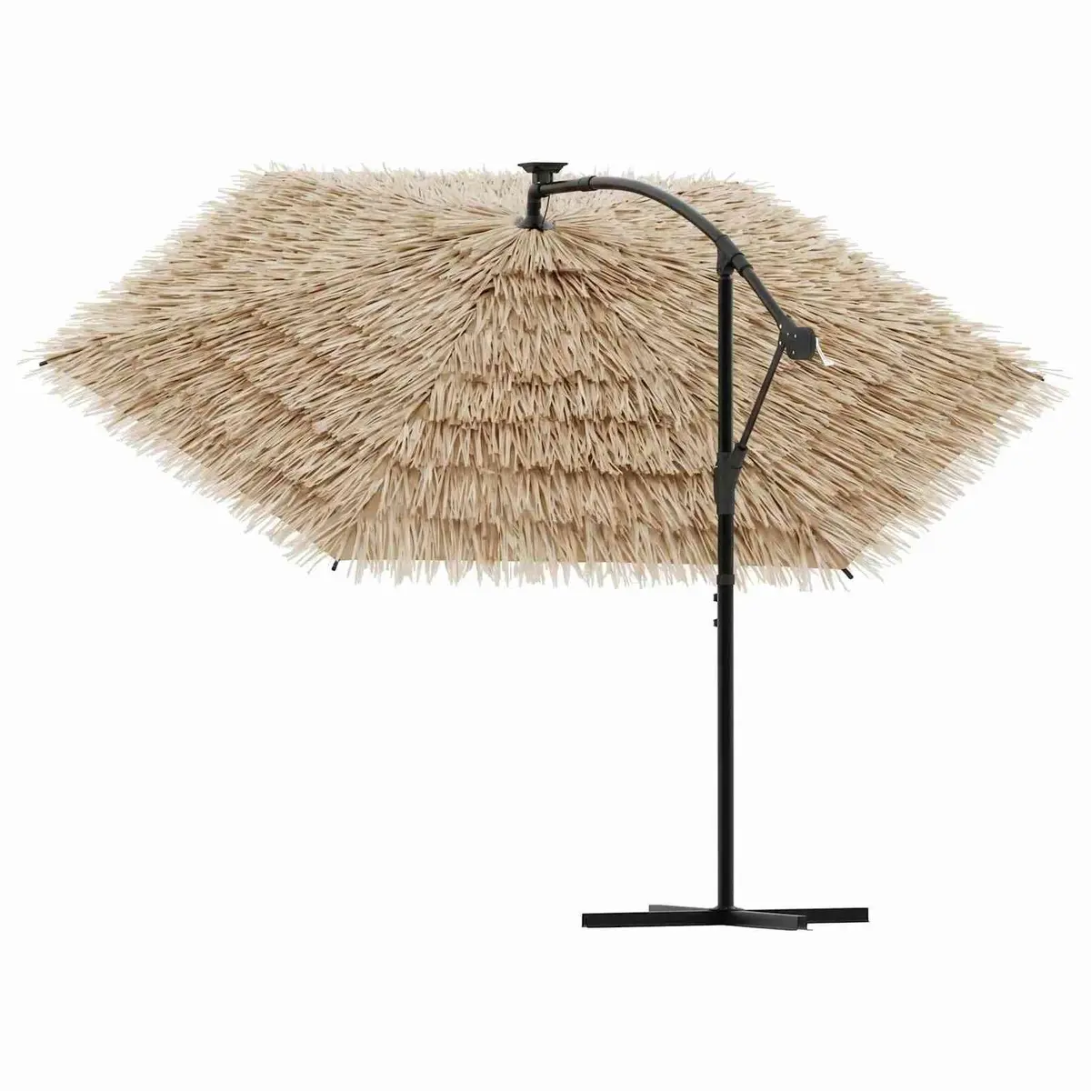 Garden Parasol Polyester 290cm Brown with LED Lights Steel Pole