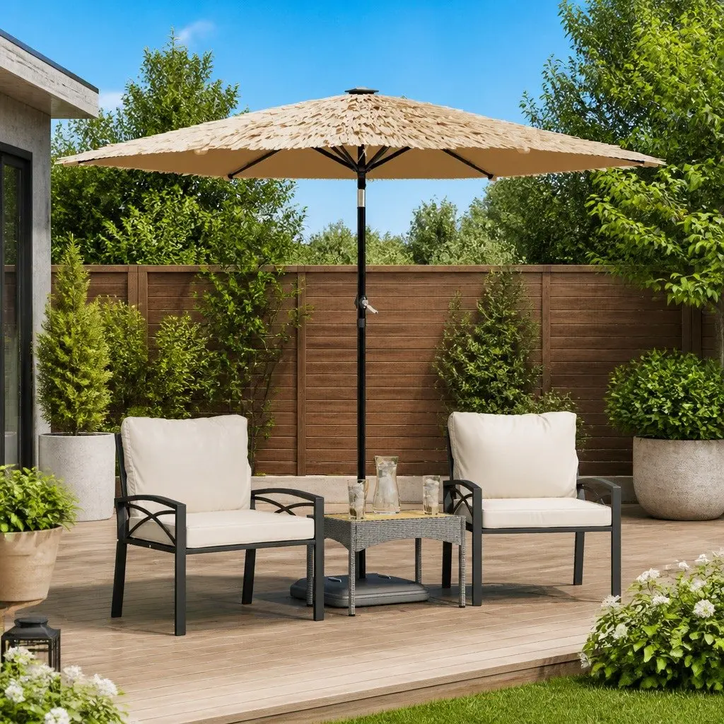 Brown Garden Parasol with Crank Mechanism 268cm
