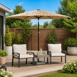 Sturdy Brown Garden Parasol with Crank Mechanism 268cm