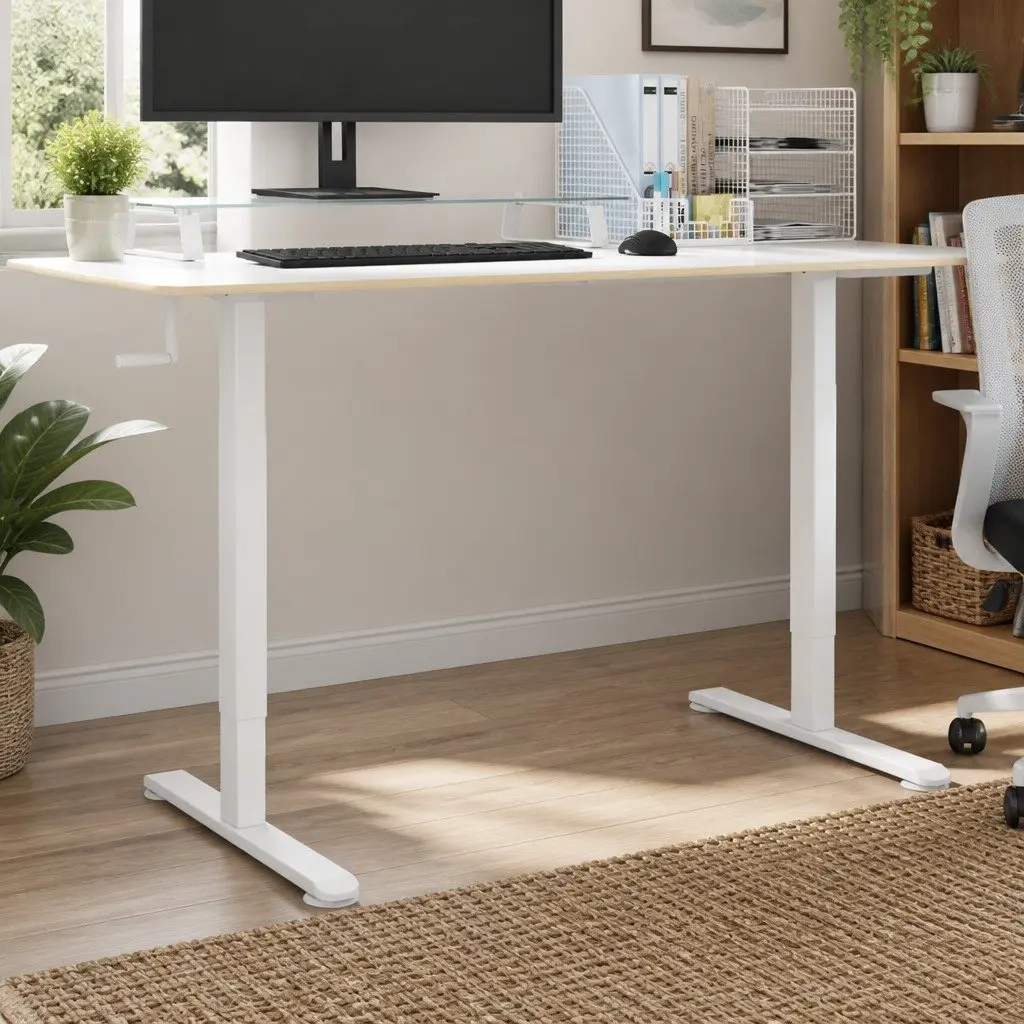 Adjustable Standing Desk Frame White Steel Height Riser Office Workstation