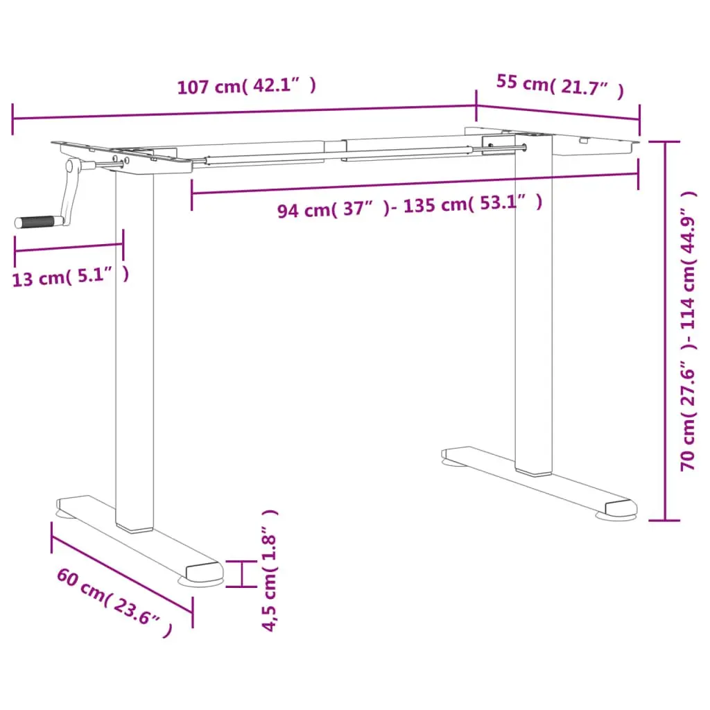 Adjustable Black Steel Standing Desk Frame