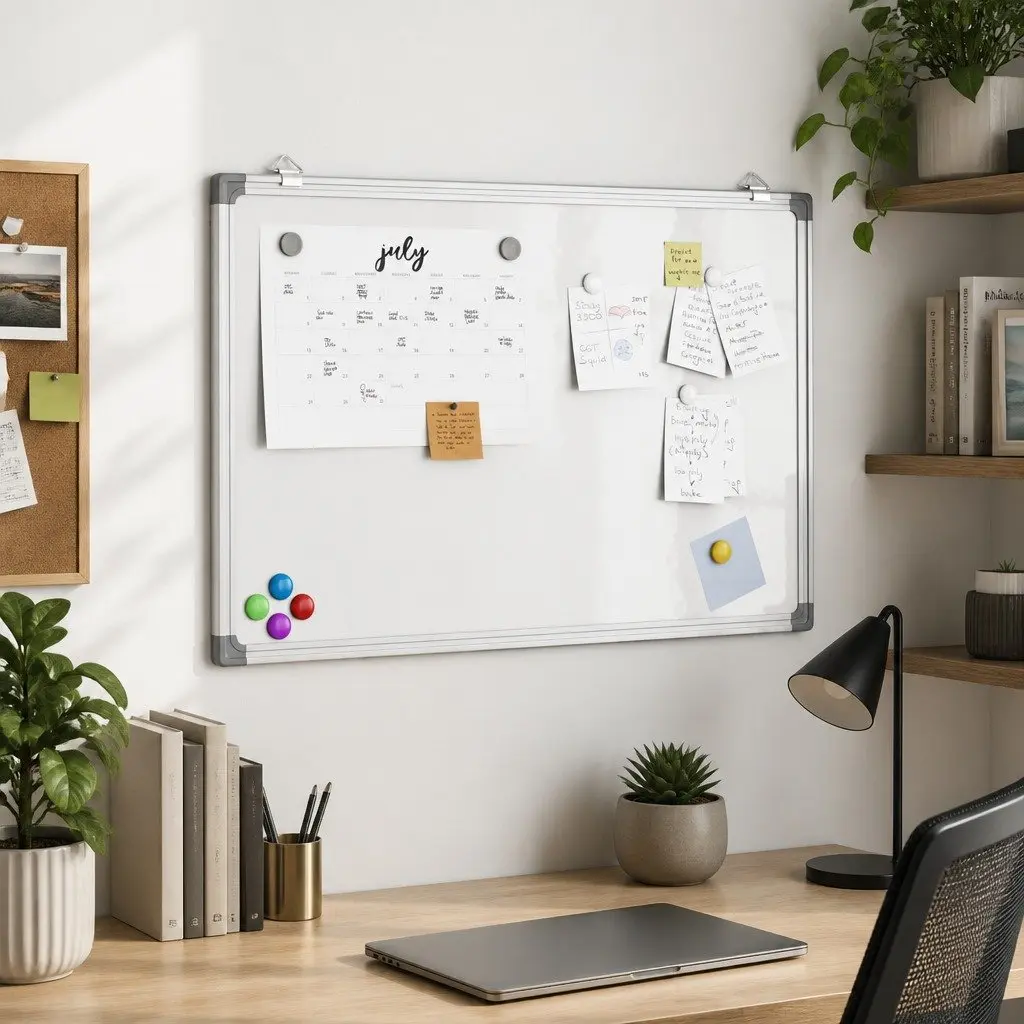 Magnetic Whiteboard Lacquer-coated 80x60cm Aluminium Frame White