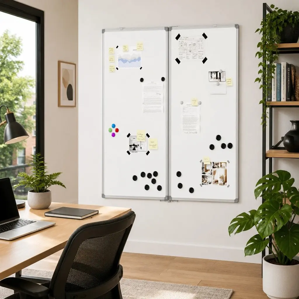 Magnetic Whiteboard with Foldable Panels for Home & Office