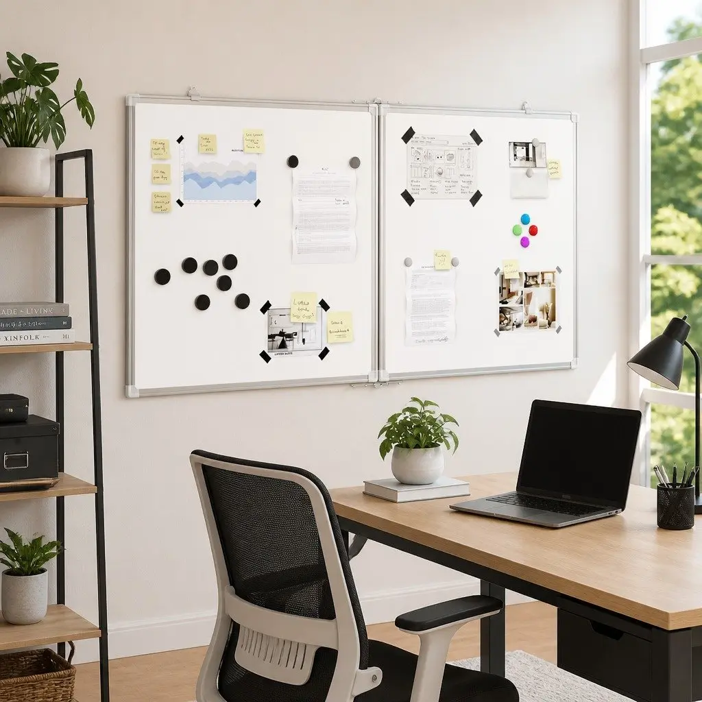 Magnetic Whiteboard with Foldable Two Panels