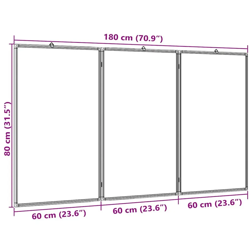 Magnetic Whiteboard Lacquer-coated 180x80 cm Foldable Two-Panel Display Board