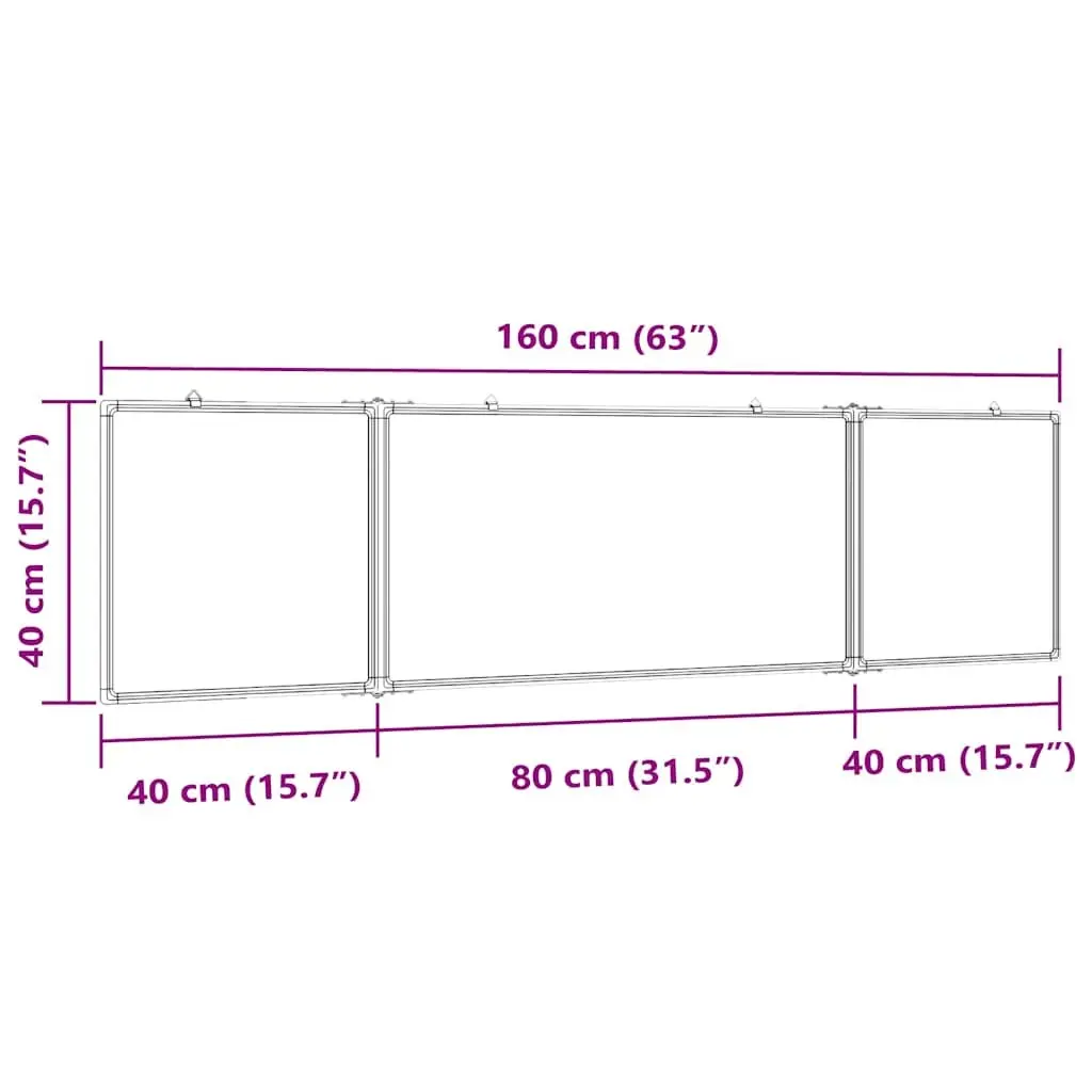 Magnetic Whiteboard Aluminium Foldable Two Panel 160 x 40 cm White