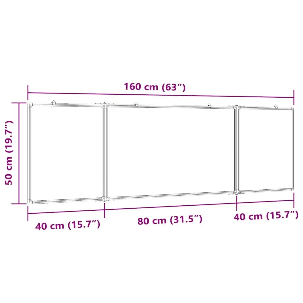 Foldable Magnetic Whiteboard Aluminium 160x50 cm White