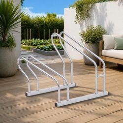 Bicycle Stand for 2 Bikes Floor Freestanding Silver Storage Rack Outdoor Indoor