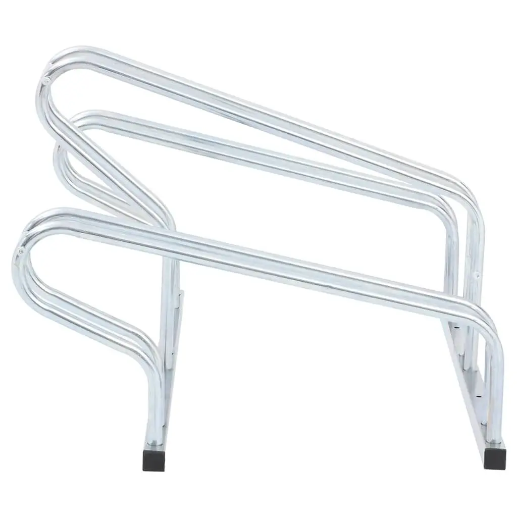 Bicycle Stand 3 Bikes Floor Freestanding Storage Rack Silver Garage Outdoor