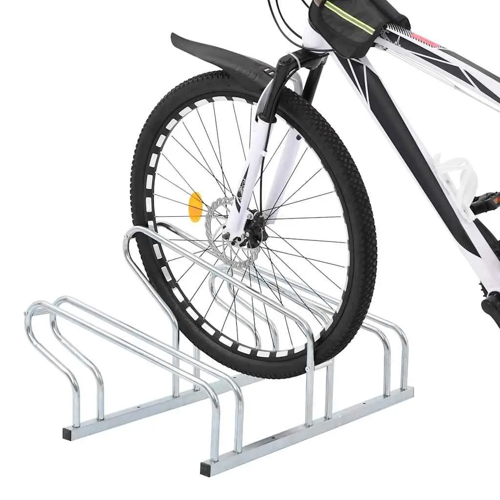 Bicycle Stand 3 Bikes Floor Freestanding Storage Rack Silver Garage Outdoor