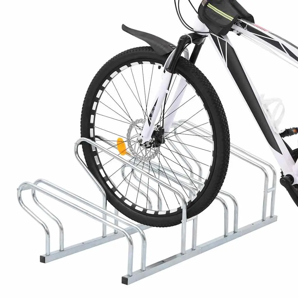 Bicycle Stand Galvanised Steel Silver 4 Bikes Floor Freestanding Storage Rack