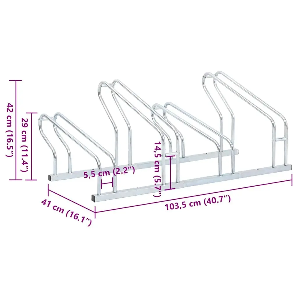 Bicycle Stand Galvanised Steel Silver 4 Bikes Floor Freestanding Storage Rack