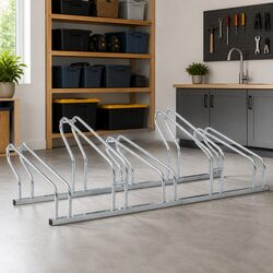 Durable Bicycle Stand for 5 Bikes - Freestanding Silver Rack