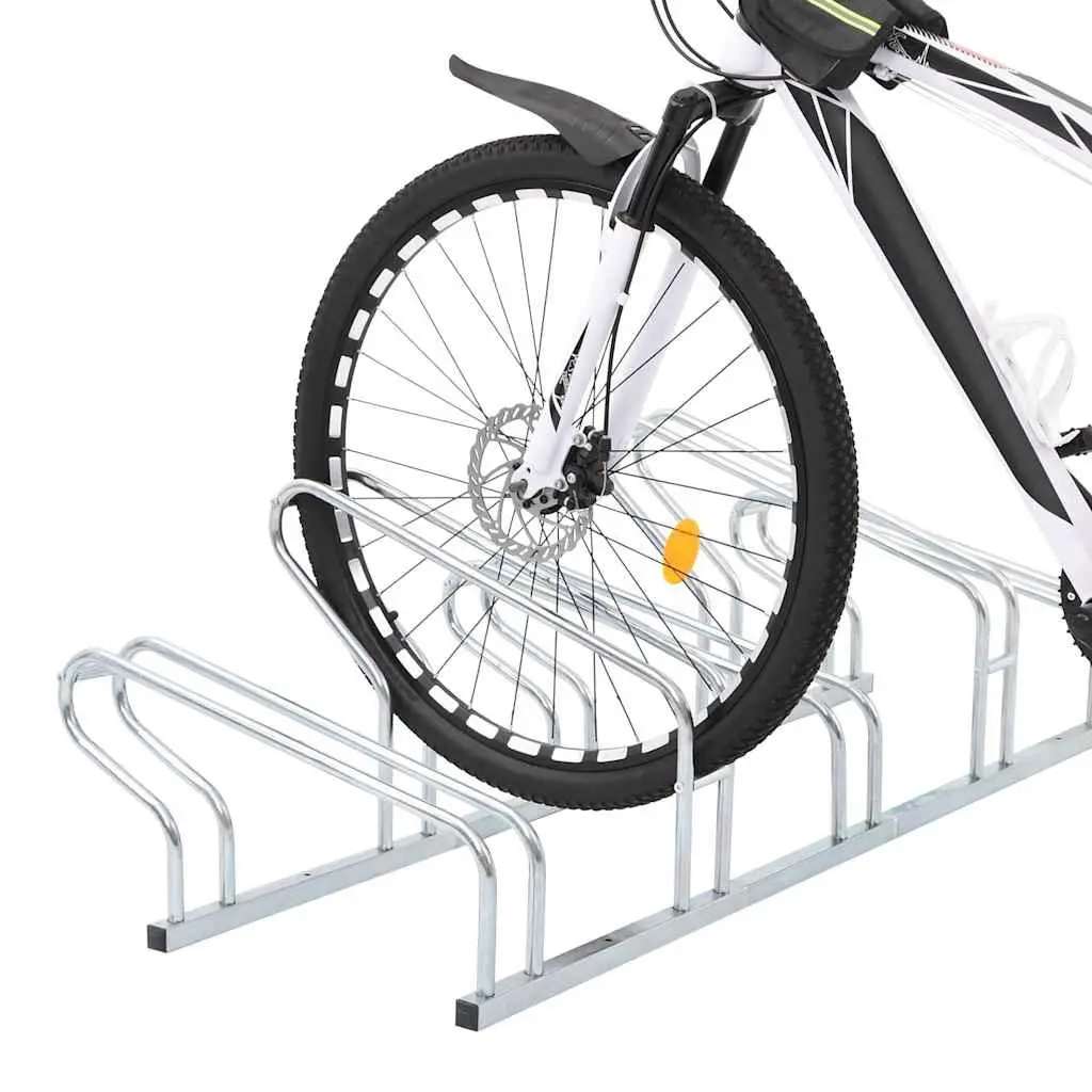 Bicycle Stand Floor Freestanding 5 Bikes Storage Silver Galvanised Steel Rack