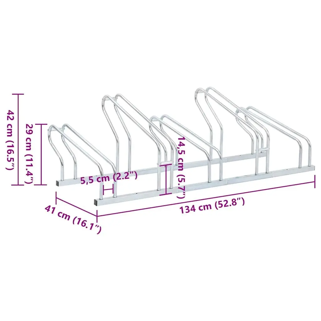 Bicycle Stand Floor Freestanding 5 Bikes Storage Silver Galvanised Steel Rack