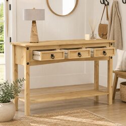 Solid Wood Console Table with 3 Drawers 114x34.5x73cm