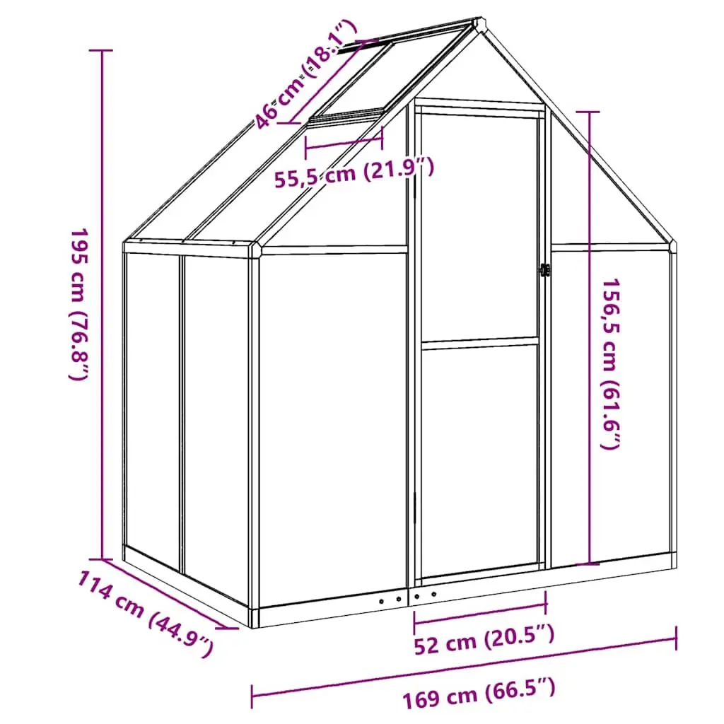 Silver Greenhouse with Base Frame 169x114x195 cm