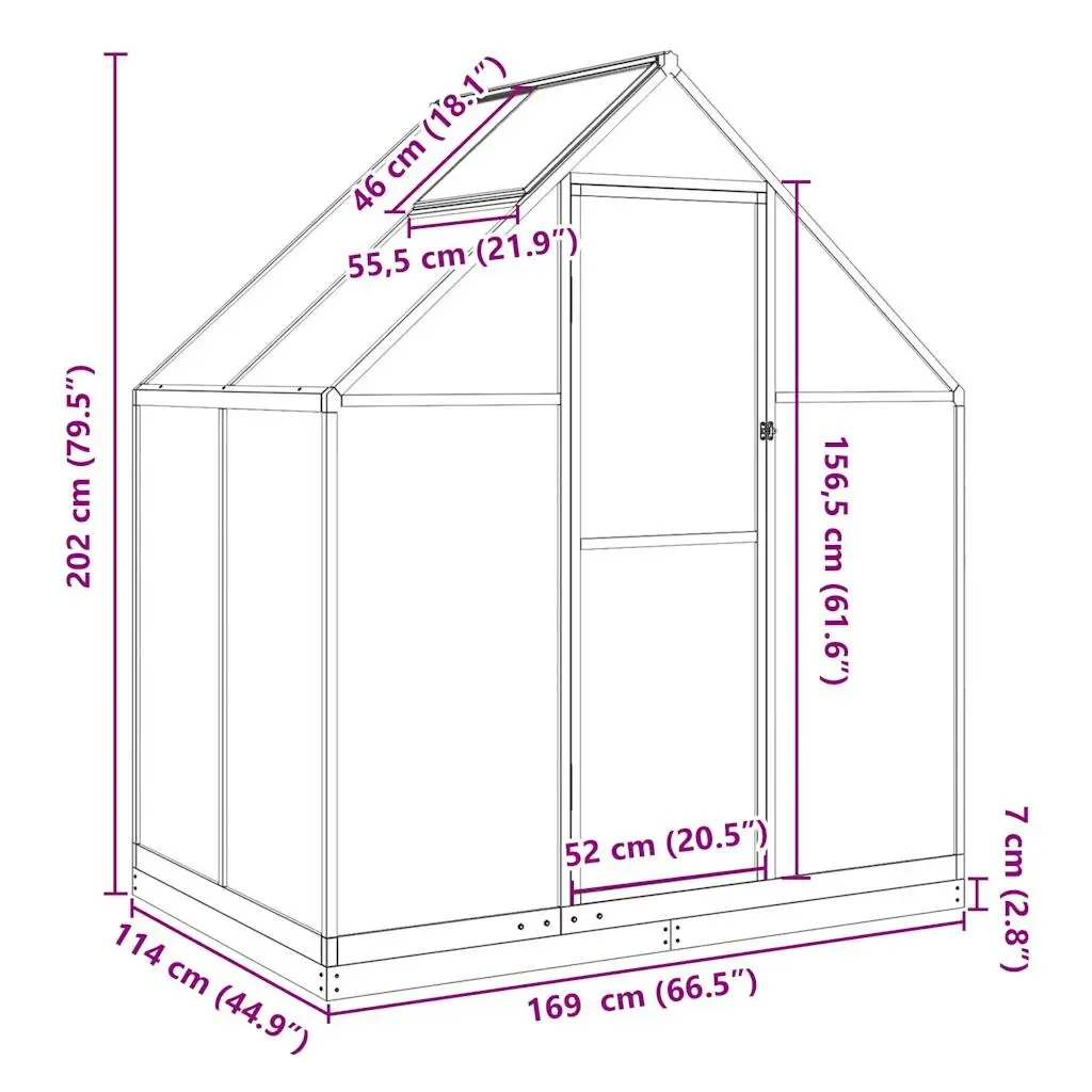 Garden Greenhouse Silver Aluminium Polycarbonate Frame with Base 169x114x202 cm