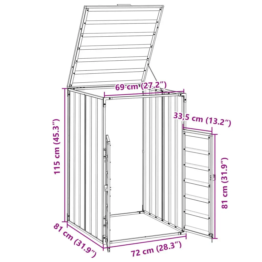 Wheelie Bin Storage Shed Powder-coated Steel 72x81x115cm Grey