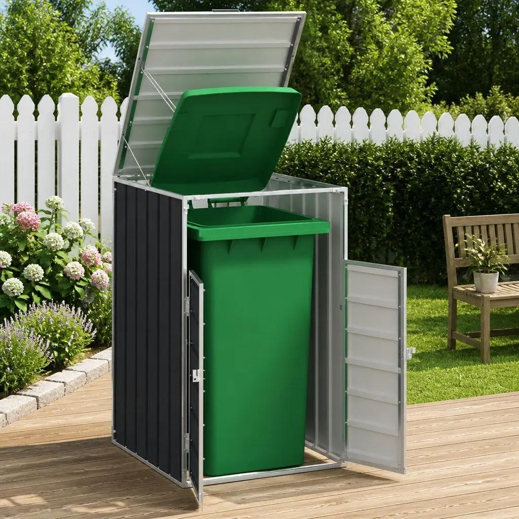 Wheelie Bin Storage Powder-coated Steel Single Bin Anthracite Garden Waste Container Enclosure