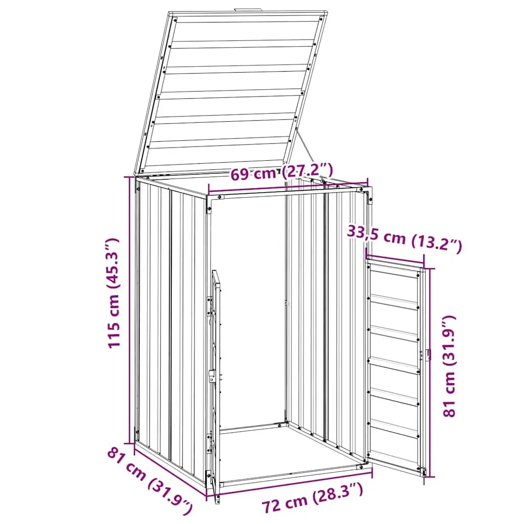 Wheelie Bin Storage Powder-coated Steel Single Bin Anthracite Garden Waste Container Enclosure