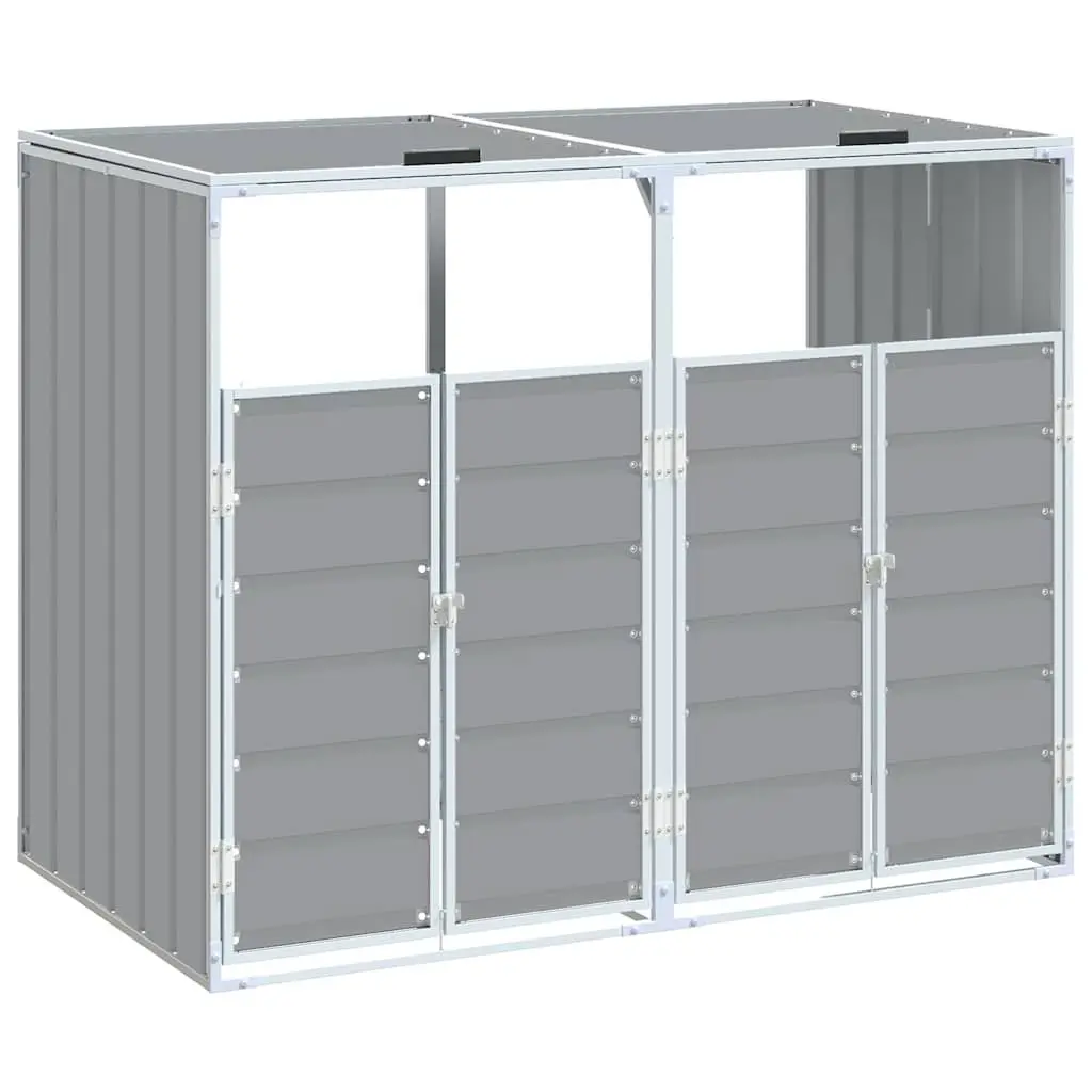 Wheelie Bin Storage Double Bins Powder-coated Steel 144 x 81 x 113 cm Grey