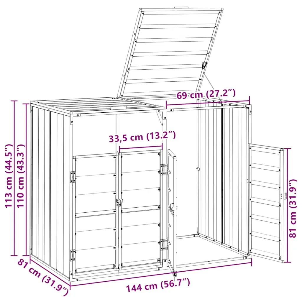 Wheelie Bin Storage Double Bins Powder-coated Steel 144 x 81 x 113 cm Grey