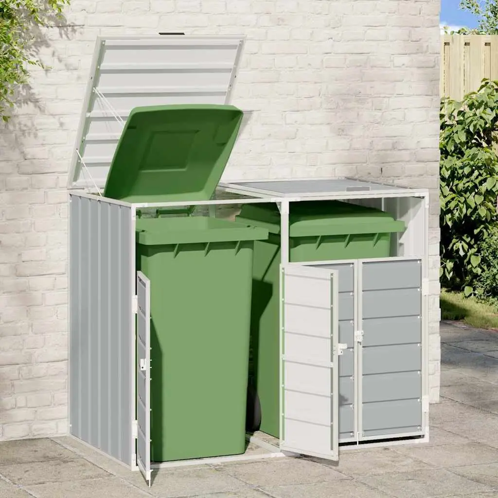 Wheelie Bin Storage Double Bins Powder-coated Steel 144 x 81 x 113 cm Grey