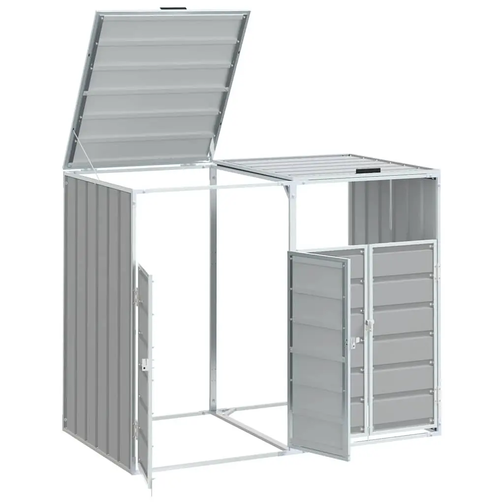 Wheelie Bin Storage Double Bins Powder-coated Steel 144 x 81 x 113 cm Grey