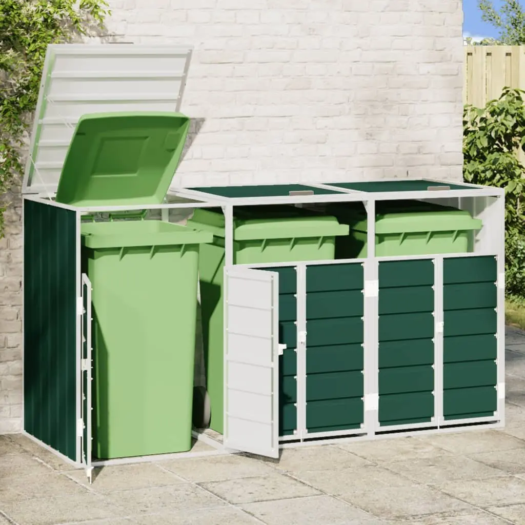 Wheelie Bin Storage Powder-coated Steel Green Triple Garbage Bins Enclosure Outdoor Garden Waste