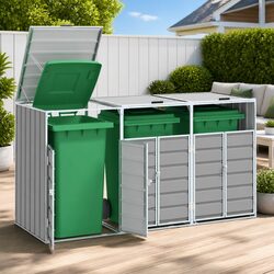 Grey Outdoor Garden Waste Container Enclosure for Triple Bins