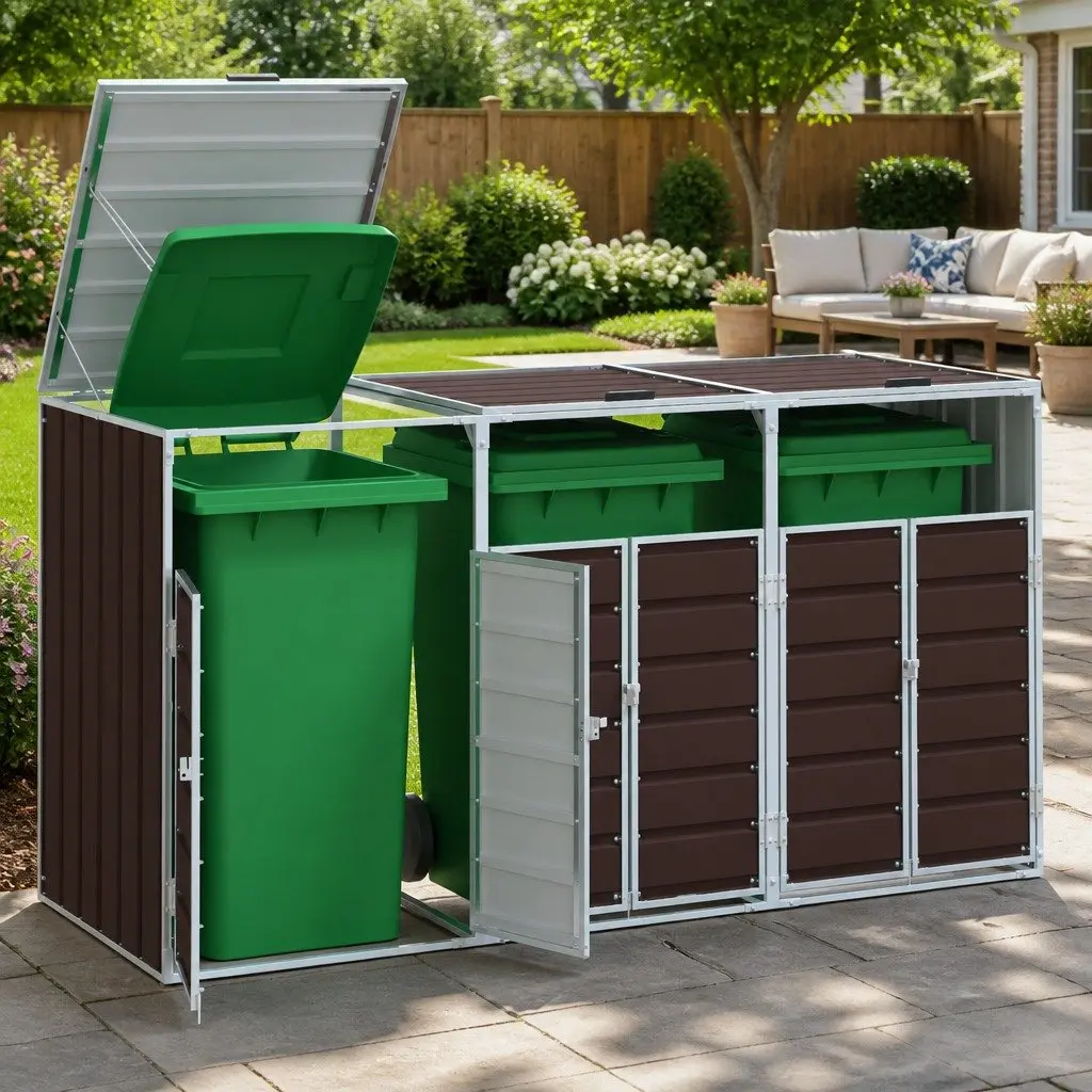 Triple Wheelie Bin Storage Unit in Brown