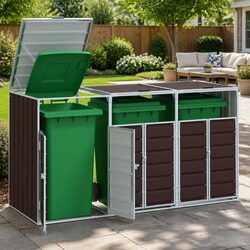 Durable Triple Wheelie Bin Storage Unit in Brown