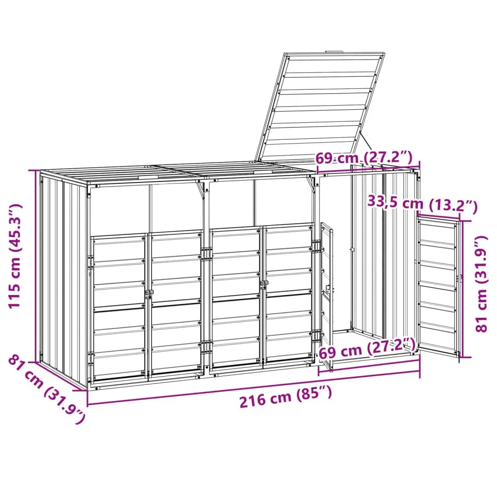 Triple Wheelie Bin Storage Unit in Brown