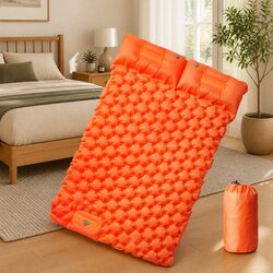 Self Inflating Camping Mattress 2-Person with Pillows Sleeping Pad Orange