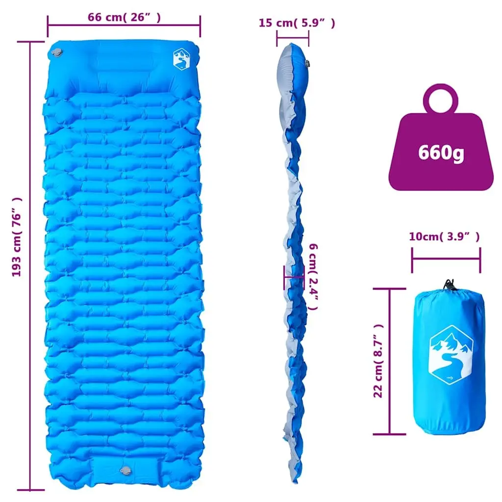 Self Inflating Camping Mattress with Pillow, Blue