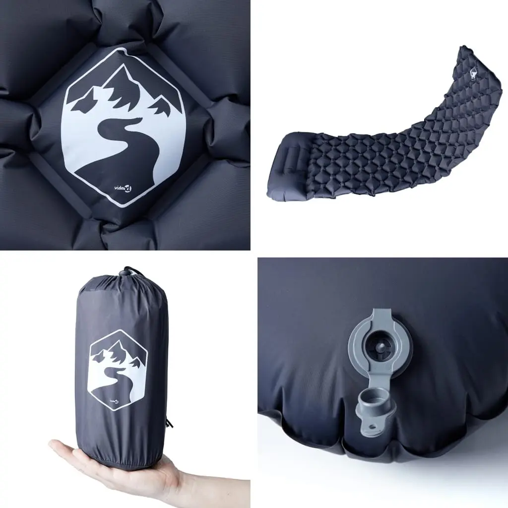Grey Inflatable Camping Mattress with Pillow