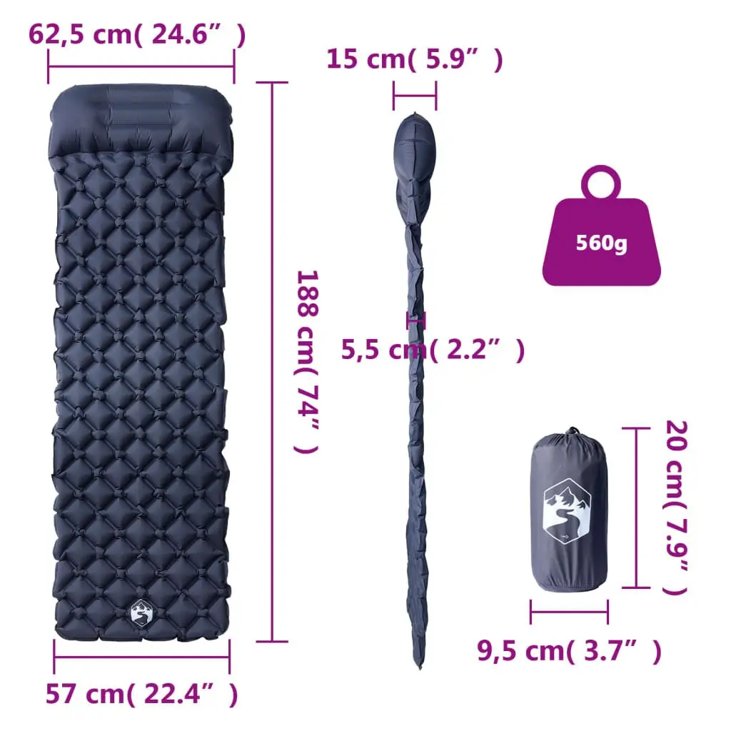 Grey Inflatable Camping Mattress with Pillow