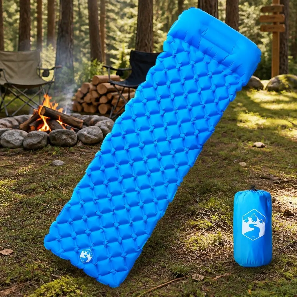 Inflatable Camping Mattress with Pillow for One
