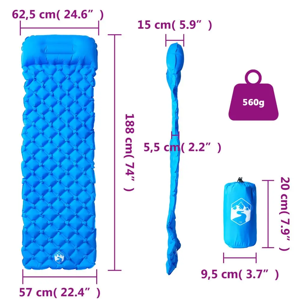 Inflatable Camping Mattress with Pillow for One