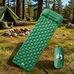 Durable Inflating Camping Mattress with Pillow - Green