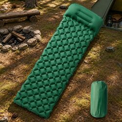 Durable Inflating Camping Mattress with Pillow - Green