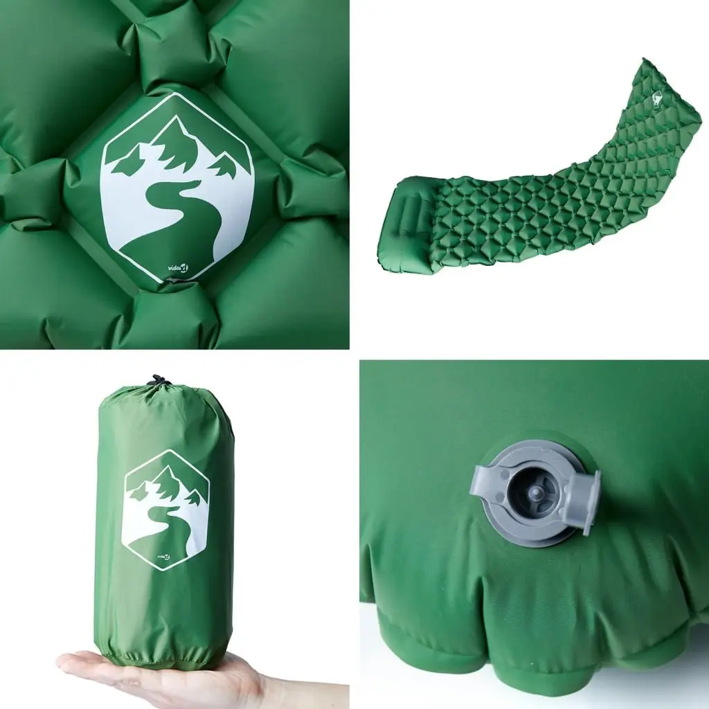 Inflating Camping Mattress with Pillow 1-Person Sleeping Pad Green Outdoor