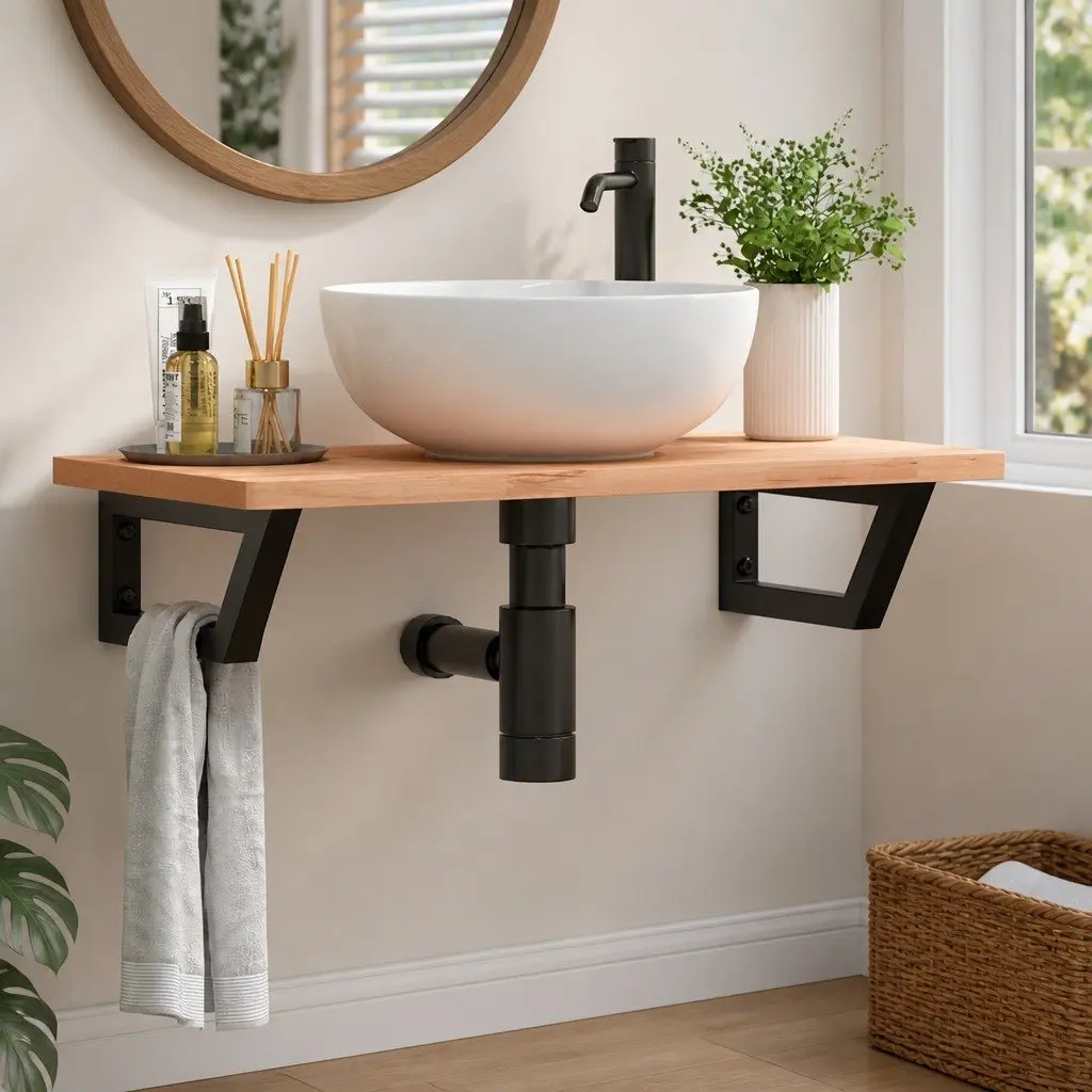 Shelf Brackets for Washbasin 2 pcs Black Trapezium Steel Wall Mount Storage