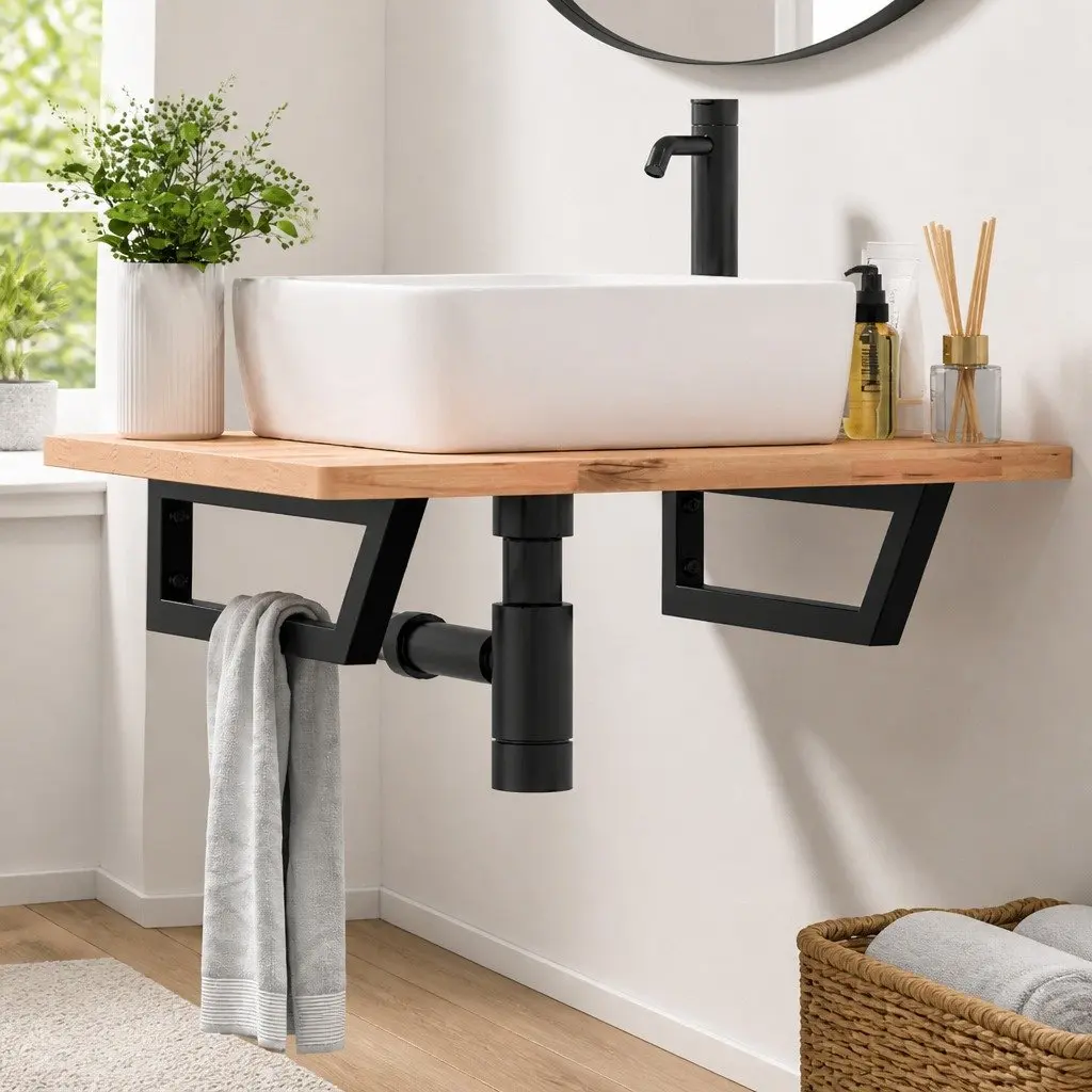 Steel Wall Mount Shelf Brackets for Washbasin 2 pcs Black