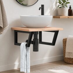 Shelf Brackets for Washbasin 2 pcs Black Trapezium Steel Wall Mount Support