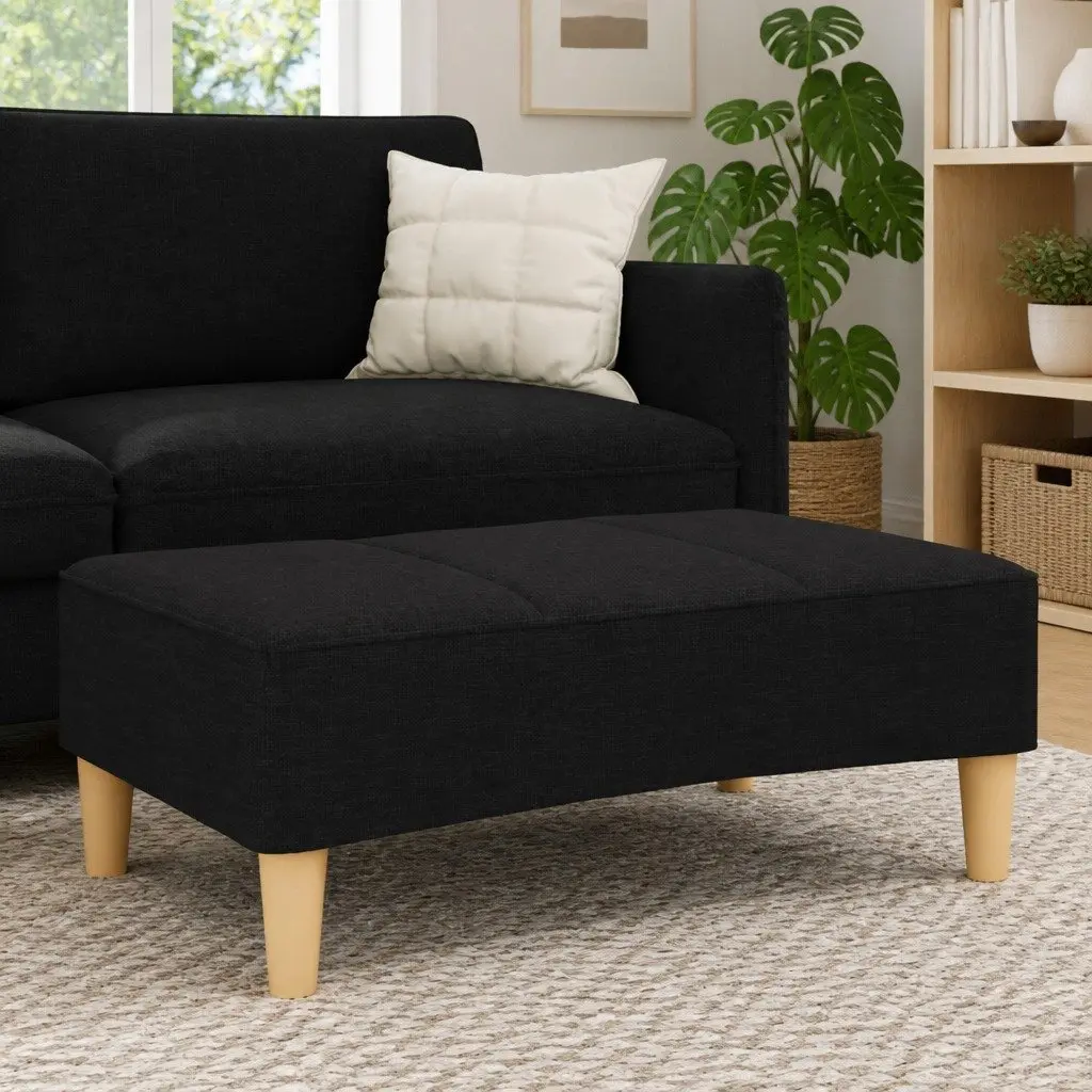 Black Fabric Footstool Ottoman for Living Rooms